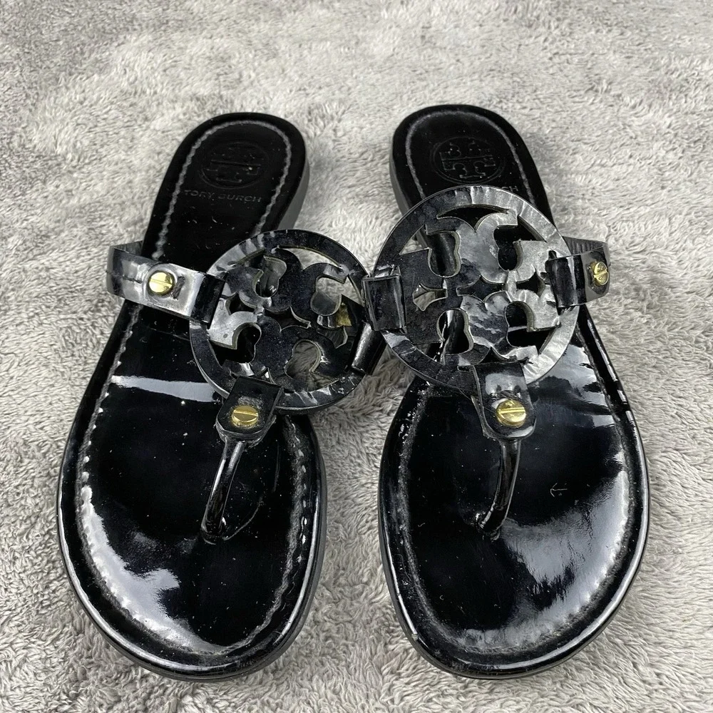 Tory Burch Miller Sandals Womens Size 6M Black Leather
